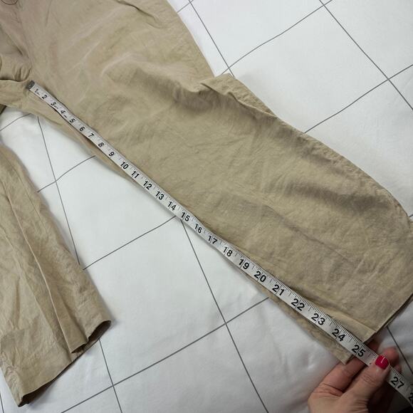 Theory Basic Pull On Pants Womens 12 Khaki Organic Crunch Wash Linen Crop Ankle - Picture 10 of 12